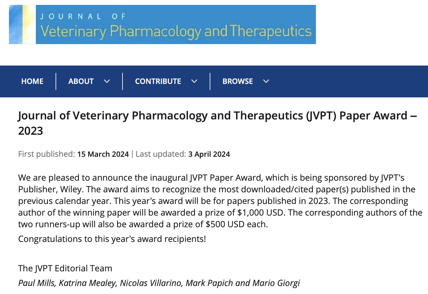 JVPT Paper Award - 2023