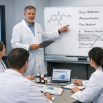 A group of residents listening to a diplomate explaining pharmacology concepts